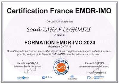 Diplome EMDR Dr Souad ZAHAF LEGHMIZI
